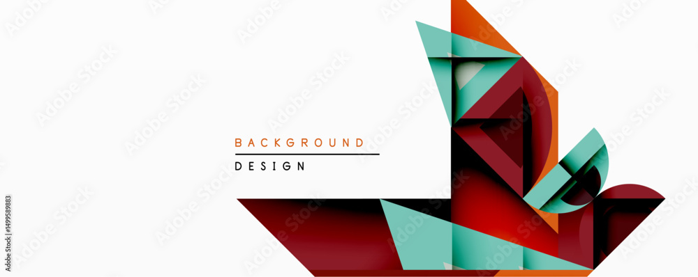 Aufkleber Abstract geometric design. Overlapping shapes create dynamic composition. Red, teal, orange hues dominate white space. Modern background element for projects.