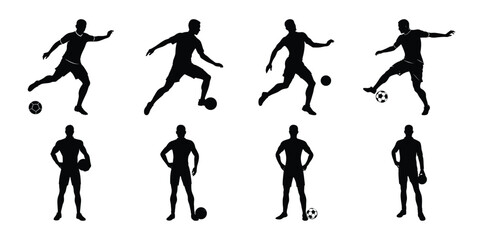 Silhouette set of people playing football soccer vector on white background, playing different positions
