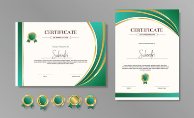 Elegant Green and Gold Wavy Certificate of Appreciation Template