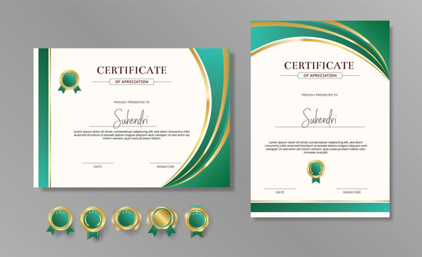 Elegant Green and Gold Wavy Certificate of Appreciation Template