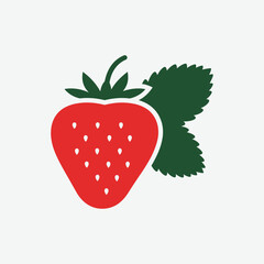 Download a clean and modern strawberry fruit silhouette with leaves in flat vector style. Perfect for logos, labels, packaging, digital illustrations, print designs, and healthy food branding.