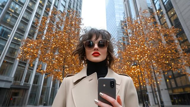 Stylish Woman Using Smartphone in City