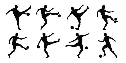 Silhouette set of people playing football soccer vector on white background, playing different positions
