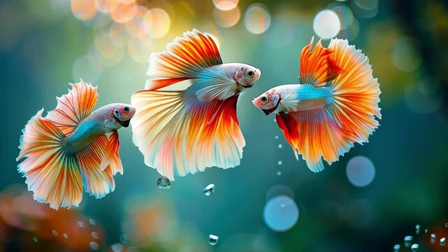 Close up of fancy half moon two Siamese fighting fish in aquarium