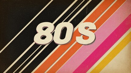 Retro 80s style graphic with bold stripes in pink, orange, yellow, and black, vintage texture, ideal for posters and album covers