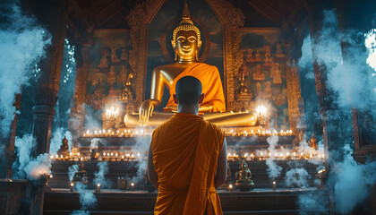 a monk worship in Lao temple