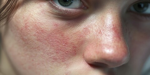 Teenager with Measles Rash on Face and Neck - Close-Up of Infectious Disease Symptoms