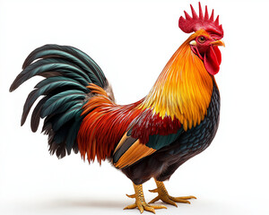 Fototapeta premium Vibrant Red-Orange Rooster Standing Proud – Clean White Background Illustration