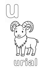 Alphabet Coloring Page for Kids. Children's Coloring Activity sheet. Cute Urial Illustration to Color.	