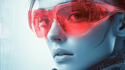 "Cyberpunk Woman Wall Art – Futuristic Portrait with Red Visor Glasses, Sci-Fi Digital Artwork, Modern Cyber Aesthetic Canvas Print for Gaming Room, Tech Decor, and Contemporary Home Wall Art