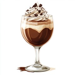Chocolate dessert drink in glass isolated on white background