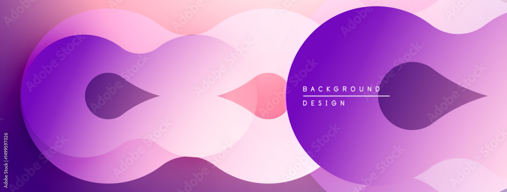 Poster Abstract fluid shapes overlap, creating dynamic gradient effect. Soft pinks, purples dominate composition. Modern design element.