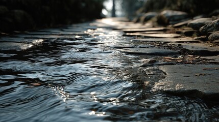 Flowing water pathway tranquil stream nature photography serene environment close-up view khris texture concept