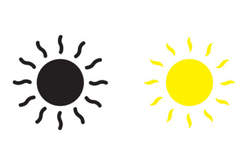 Simple sun icon set. Shine sun ray set. Sun icon set. Black sun star icons collection. Summer, sunlight, nature, sky. Vector illustration isolated on white background.