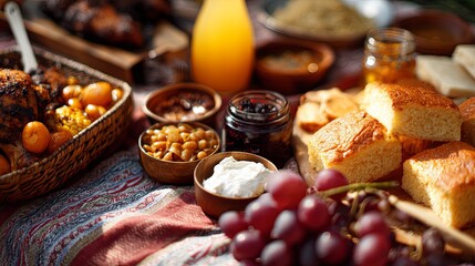 Fototapeta premium Juneteenth Picnic Spread with Traditional Foods on Blanket