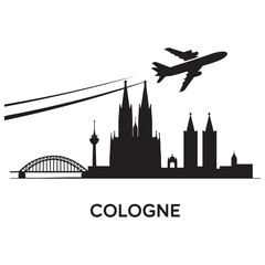 Fototapeta premium Vector Cologne skyline. Travel Cologne landmarks. Business and tourism concept for presentation, banner, website. Vector black silhouette. with white background