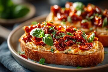 Breakfast toast topped with hummus