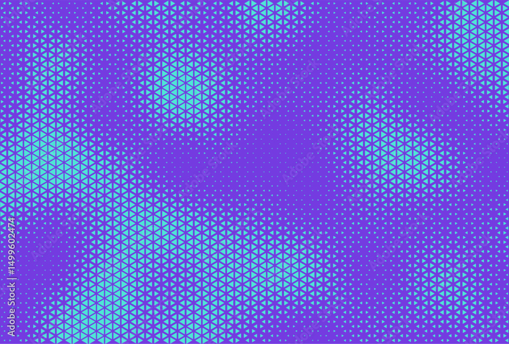 Fototapete Abstract background with bluish purple and turquoise triangle dots. Triangle halftone geometric background. Halftone triangular retro 80s pattern. Minimal style retro dynamic wallpaper.