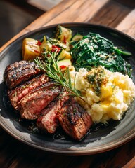 Grilled steak slices with roasted zucchini.