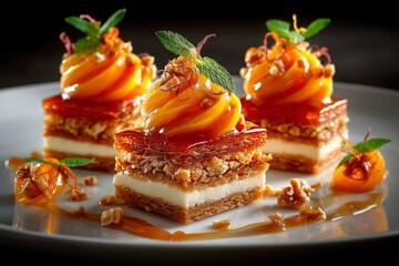 Close-up of a stunningly plated dessert, showcasing exquisite detail and gourmet elegance.