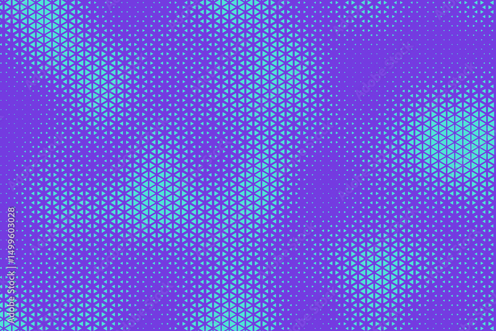 Fototapete Abstract background with bluish purple and turquoise triangle dots. Triangle halftone geometric background. Halftone triangular retro 80s pattern. Minimal style retro dynamic wallpaper.