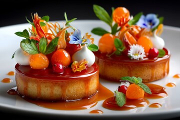 Close-up of a stunningly plated dessert, showcasing exquisite detail and gourmet elegance.