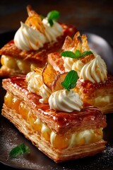 Close-up of a stunningly plated dessert, showcasing exquisite detail and gourmet elegance.