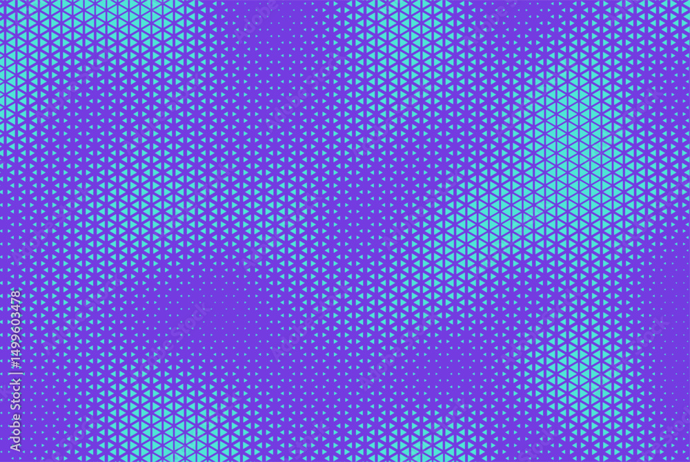 Poster Abstract background with bluish purple and turquoise triangle dots. Triangle halftone geometric background. Halftone triangular retro 80s pattern. Minimal style retro dynamic wallpaper.