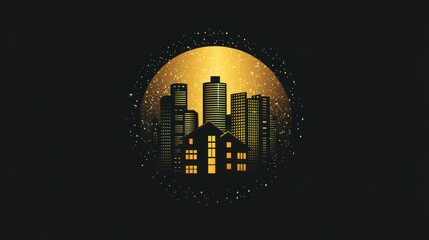 Cityscape within a golden sphere