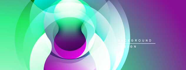 Abstract colorful layers create dynamic visual effect. Gradient transitions, smooth shapes, modern design elements present.
