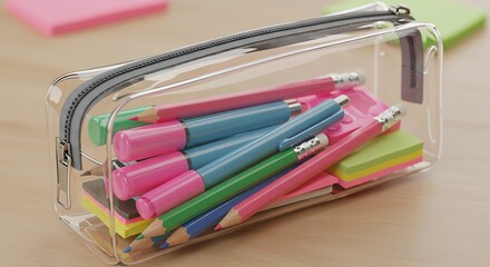 school pencil case with various school supplies inside