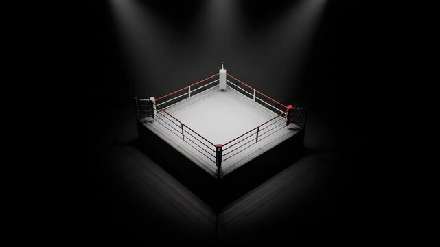 aerial view of an empty boxing ring under spotlight on dark room