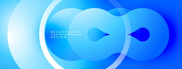 Abstract blue background. Overlapping circles create dynamic visual effect. Gradient shades offer depth, modern aesthetic.