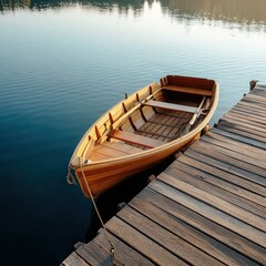Wooden Rowboat Tied to Dock