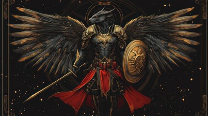 Dark winged warrior in golden armor