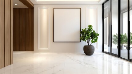 Fototapeta premium Neoclassical hallway with large mirror and marble flooring, sophisticated renovation detail