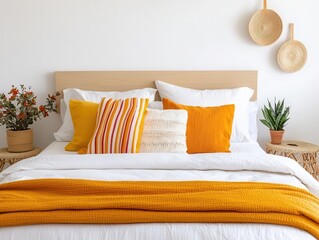 Bohemian chic bedroom with layered textiles and vintage decor in luxury setting, cozy elegance