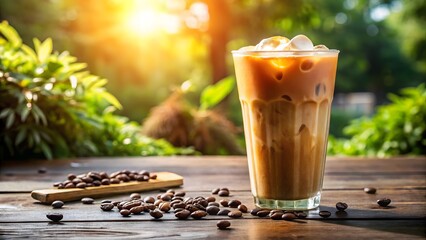 Naklejka premium Iced Coffee Drink with Coffee Beans