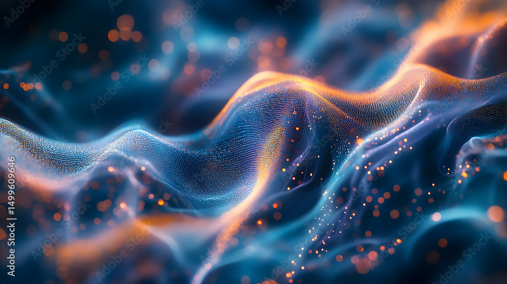Aufkleber abstract digital wave design with glowing particles.