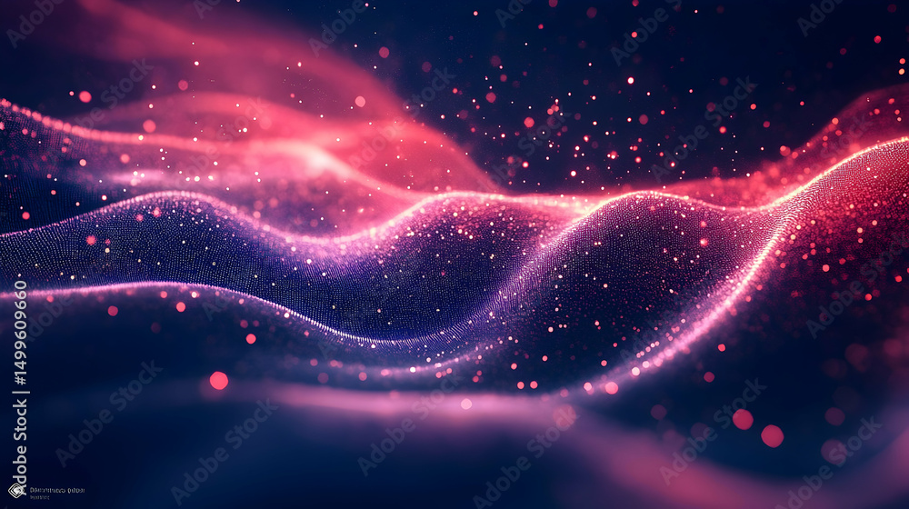 Aufkleber abstract digital graphic with glowing particles creating wavy patterns.