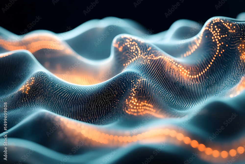 Aufkleber abstract design of dynamic, undulating shapes with glowing particles.