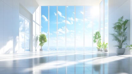 Fototapeta premium spacious bright office interior with minimalist design and sunlight