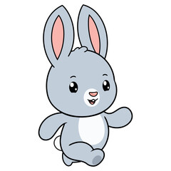 Cartoon illustration of cute little bunny running on white background
