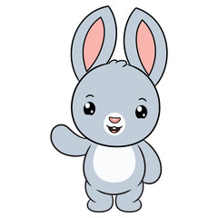 Cartoon illustration of cute bunny waving hand on white background