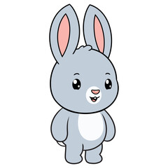 Cartoon illustration of cute smiling bunny standing on white background