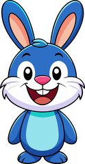 Cheerful rabbit character with open arms and friendly smile in bright colored costume for fun design