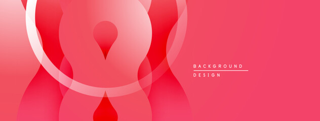 Abstract red design features overlapping shapes, gradients. Minimalist style creates modern visual impact. Smooth curves dominate composition.
