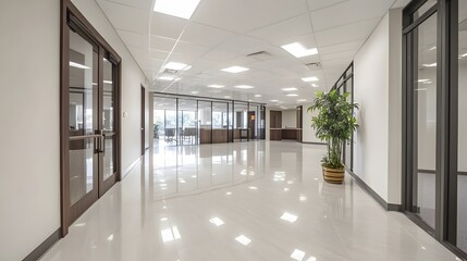 Obraz premium airy corporate space with clean floor and glass walls