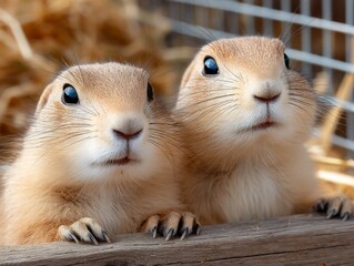 Fototapeta premium Curious prairie dogs peeking over barrier