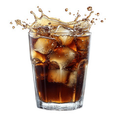 Refreshing cola drink with ice cubes and splash on black background photo on transparent background